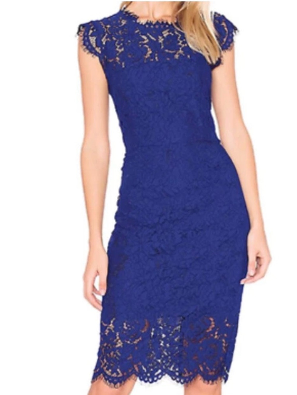 Merokeety Sleeveless Floral Lace Cocktail Dress Royal Blue Size Large